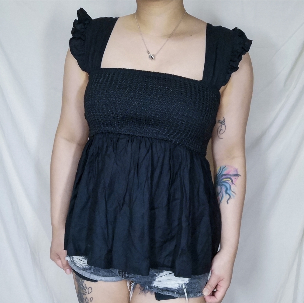 Urban Outfitters Flutter Sleeve Square Neckline Smocked Top